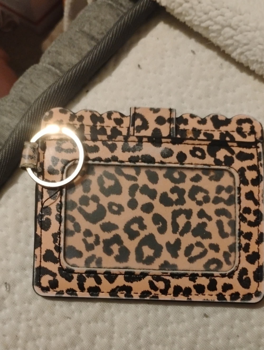 Leopard Print ID Card Holder Keyring - Pink/Black